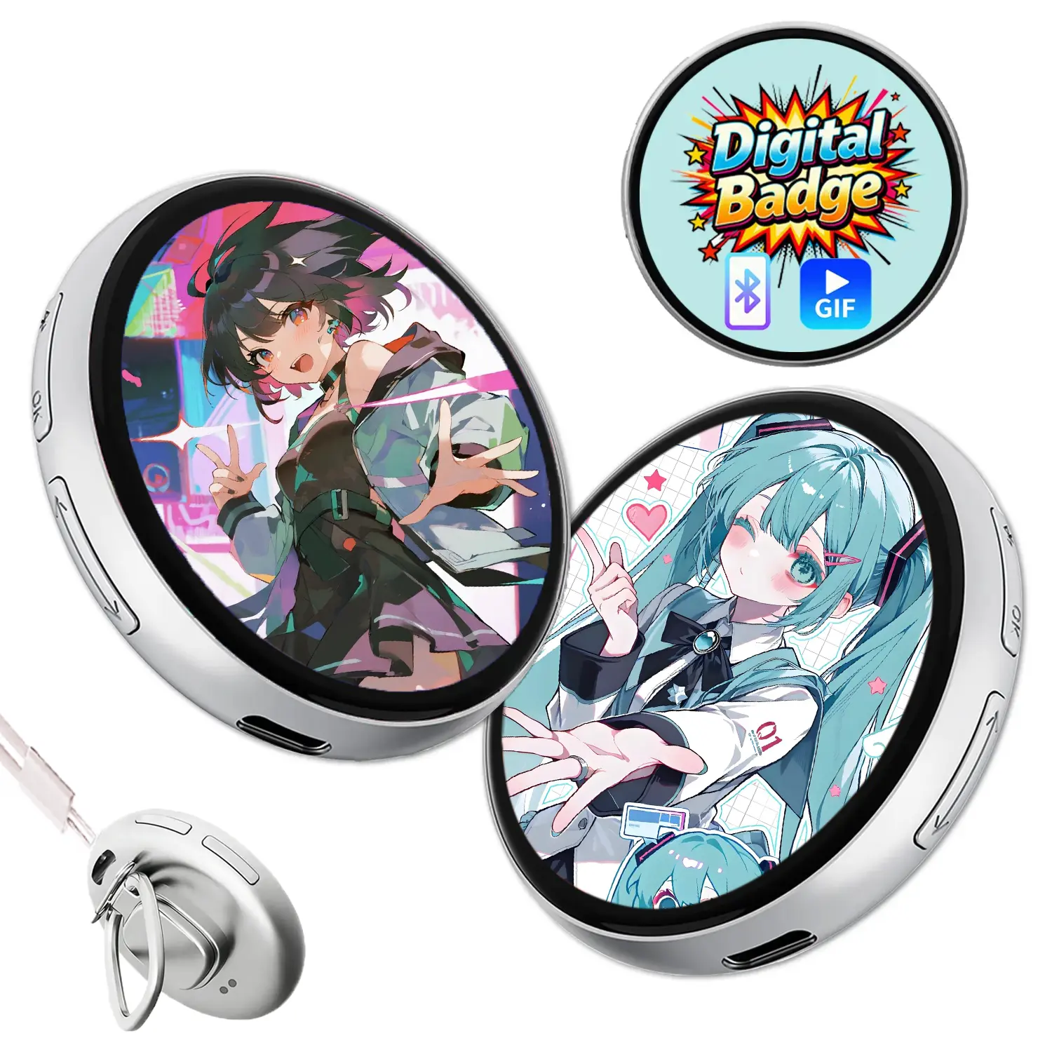 Digital Badge E-Badge Ai Photo Video GIF Display Screen Pins DIY Pixel Touchscreen Magnetic Attachment Lightweight 600mAh Long Battery LifePortable Multi-functional Two-dimensional Anime & Gaming Merchandise & Collectibles Gifts for Men Women