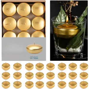 Floating Candles 2" Unscented - Pack of 24 Metallic Color Floating Round Tealights, 4+ Hours , Dripless &  with   Wick -  for Christmas, Dinner &  Decor