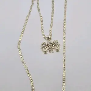 Beautiful necklace with two girls one boy  pendant  clear stone's small size chain 18"inches