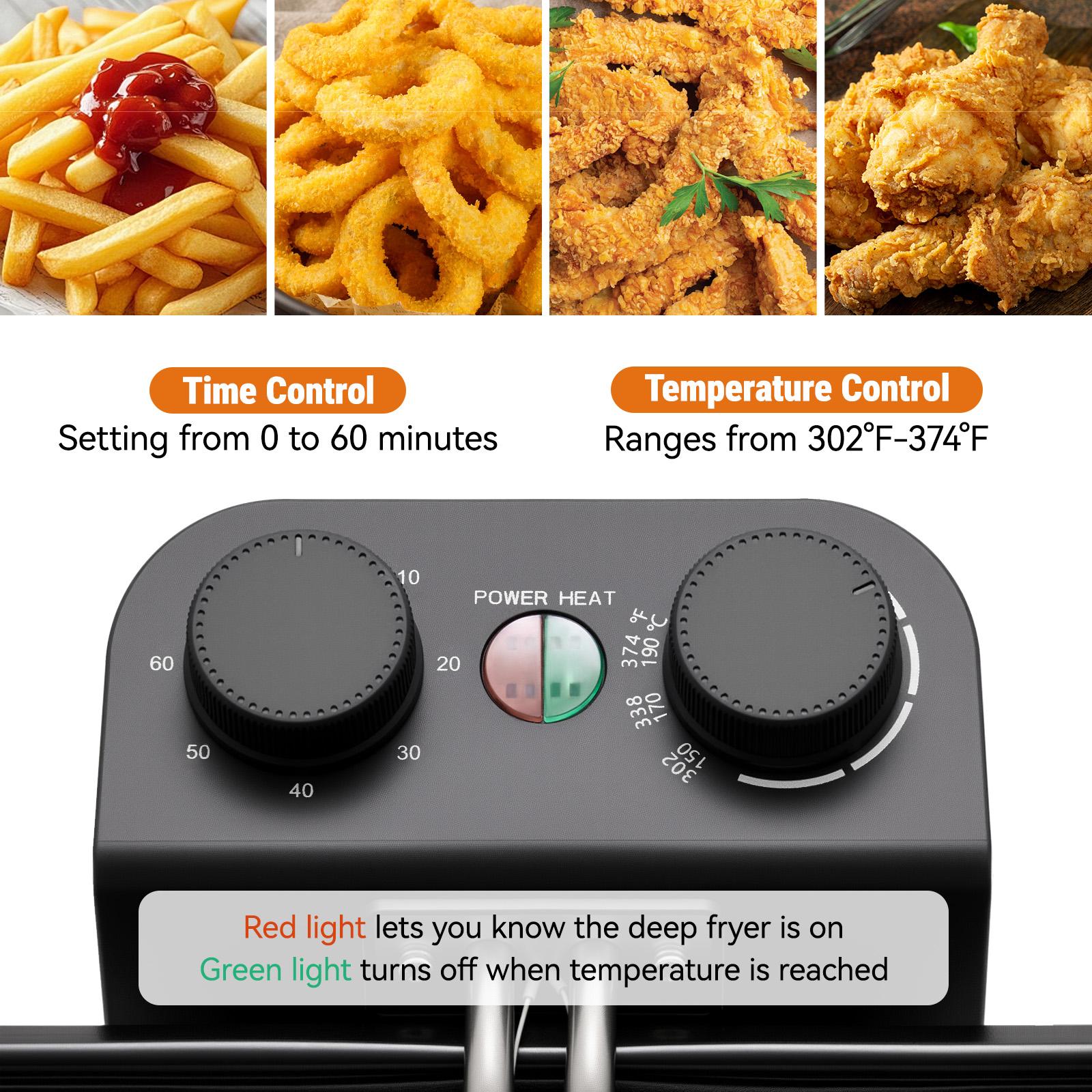 Electric Deep Fryer with Timer, Stainless Steel Countertop Fryer with Basket for Fries, Chicken, Shrimp and Snacks