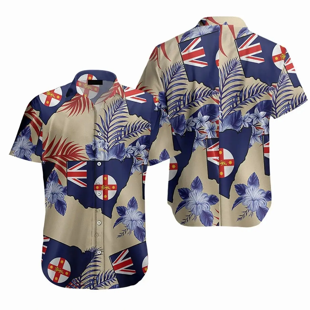 New South Wales Proud Hawaiian Shirt, 100% Woven Polyester, Casual Polka Dot, Short Sleeve, Available in Sizes S to 5XL P