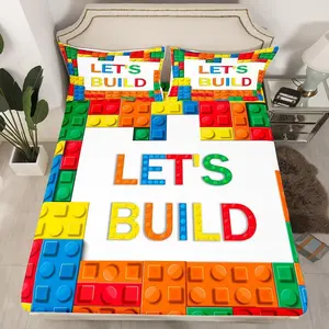 Building Block Print Fitted Sheet Kids Brick Styles Bedding Set for Boys Teens Colorful Bed Sheet Boys' Lover Bed Cover Room Decor