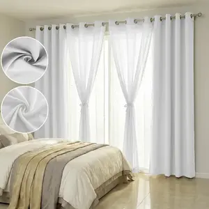 6 Panels Combination Grommets Curtains Including : 2 PANELS 54"x 84" Solid Full Blackout Curtains & 4 PANELS 34"x 84" Diamond Faux Linen Curtains QF222 FT2930 living room bathroom holiday decoration cortinas inganchos bedroom uv protection noise reduction
