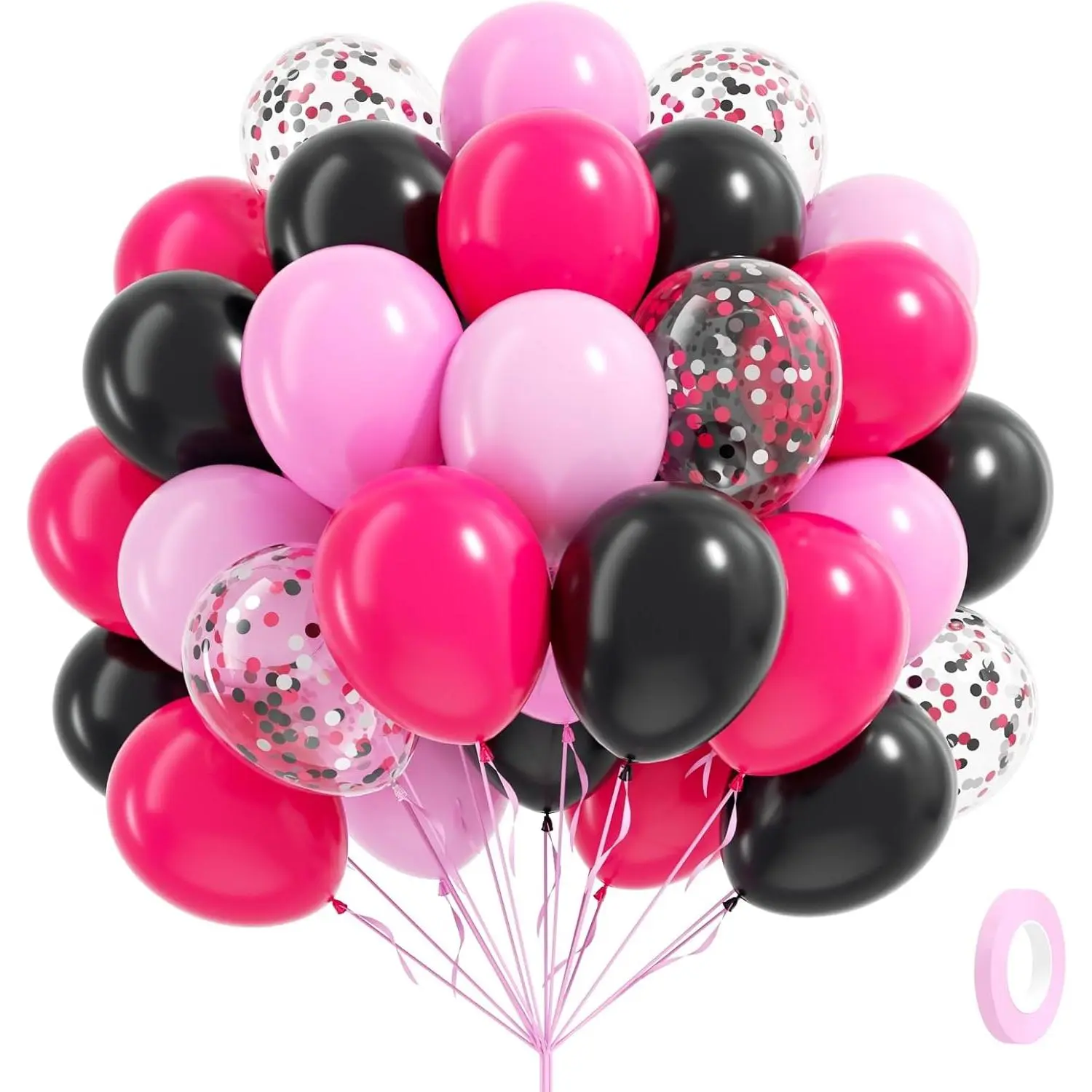 Pink and Black Balloons, 60pcs 12inch Hot Pink Black Pastel Pink Light Pink Confetti Balloons for Baby Shower Bridal Shower Wedding Birthday Party Decorations
