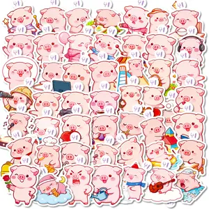 50 Adorable Pink Pig Cartoon Doodle Sticker Decals, Suitable for Scrapbooks, Diaries, Laptops, Water Bottles, Cars, and Other Faith-based Designs—gifts with Positive Messages.
