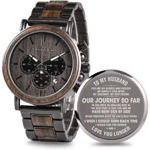 2win Engraved Wooden Watch for Boyfriend My Man Fiancé Husband Customized Personalized Wood Watches for Men Birthday Anniversary Personalized Watch