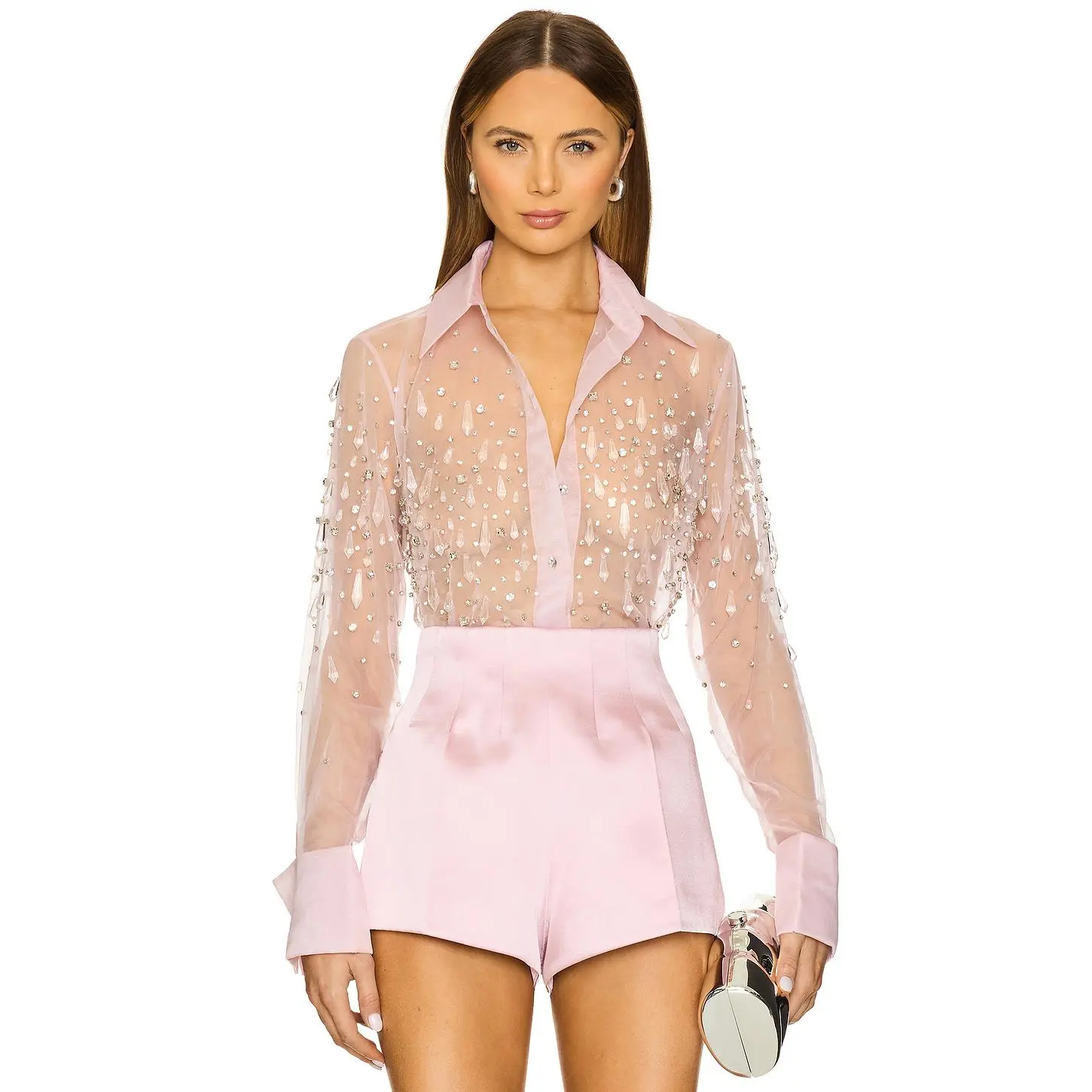retrofete Aubriella Embellished Shirt in Earl Rose