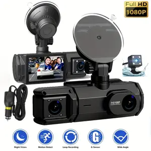 1080P Dash Camera For Cars, Front, Inside And Rear 3 Lens Car Dash Cam, Car CameraWith Loop Recording, Night Vision And Motion Detection For 24 Hour ParkingSurveillance, Built-in WiFi Compact Wireless Full HD Security 5g bulb portable porch light
