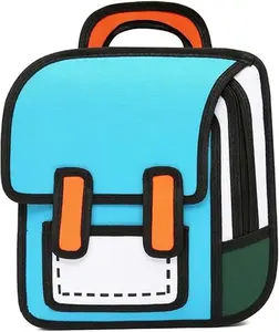 Kawaii Backpack Cute Cartoon 3D Jump Style 2D Drawing from Comic Paper Anime Bookbag School Supplies Fun Daypack