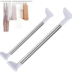 No Drill Telescopic Clothes Rail Adjustable Closet Rod Stainless Steel Curtain Rod For Bathroom Wardrobe Window Room Divider And Space Partition 80-160cm