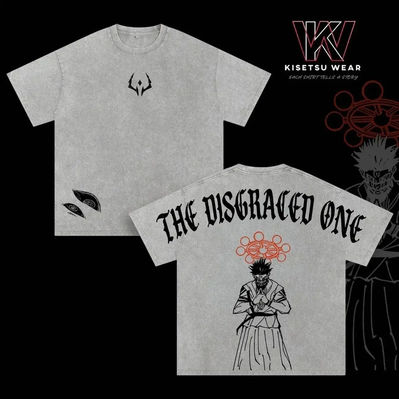 Sukuna �The Disgraced One� Vintage Washed Oversized Gym T-Shirt � Jujutsu Kaisen Anime Graphic Tee, Ryomen Sukuna Curse King Manga Shirt, Streetwear Casual Apparel, Unisex Top, Gift for JJK Fans O40 MKM