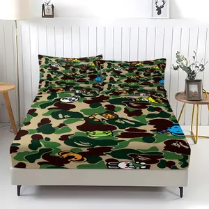 3-Pieces Camouflage Bedding Set, Includes 1 Fitted Sheet & 2 Pillowcases, Non-Slip Dustproof Cover for Bedroom & Guest Room, Bed Sheet Sets