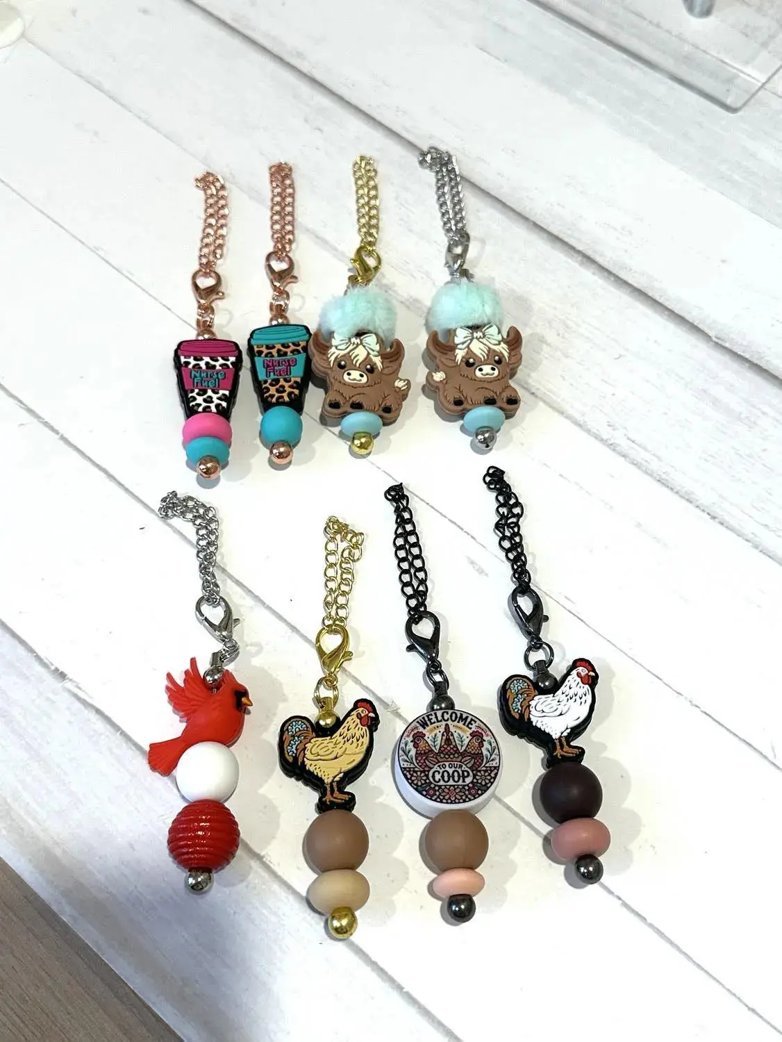 Tumbler Cup Handle Charms~Chicken, Cow, Nurse, Cardinal