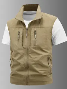 Men's Quick-Dry Vest Gilet Outdoor Sports Waterproof Multi-Pocket Design Simple Hiking Fishing Casual Back Vest