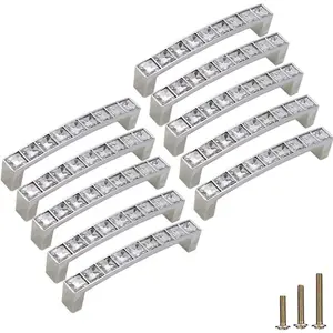 10 Pack U Shape  Glass Rhinestone Cabinet Pulls Knobs Handles,Modern Decorated Shiny Dresser Drawer Pulls Handles for Cupboard Wardrobe Dresser (3.8" Hole Centers, 10 Pack)