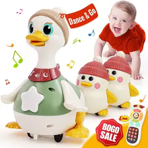 Musical Light Up 3 Pack Crawling Swinging Ducks Interactive Baby Toy with Exploration Motor Activities Developmental Tummy Time, Christmas Gifts, Sensory Stimulation Infant Toddler Toy Set for 1-3 Years Newborn Cute Gifts