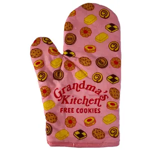 Grandmas Kitchen Free Cookies Oven Mitt Funny Grandmother Gift Baking Kitchen Glove Funny Graphic Kitchenware Bakeware Funny Grandma  Novelty Cookware Pink