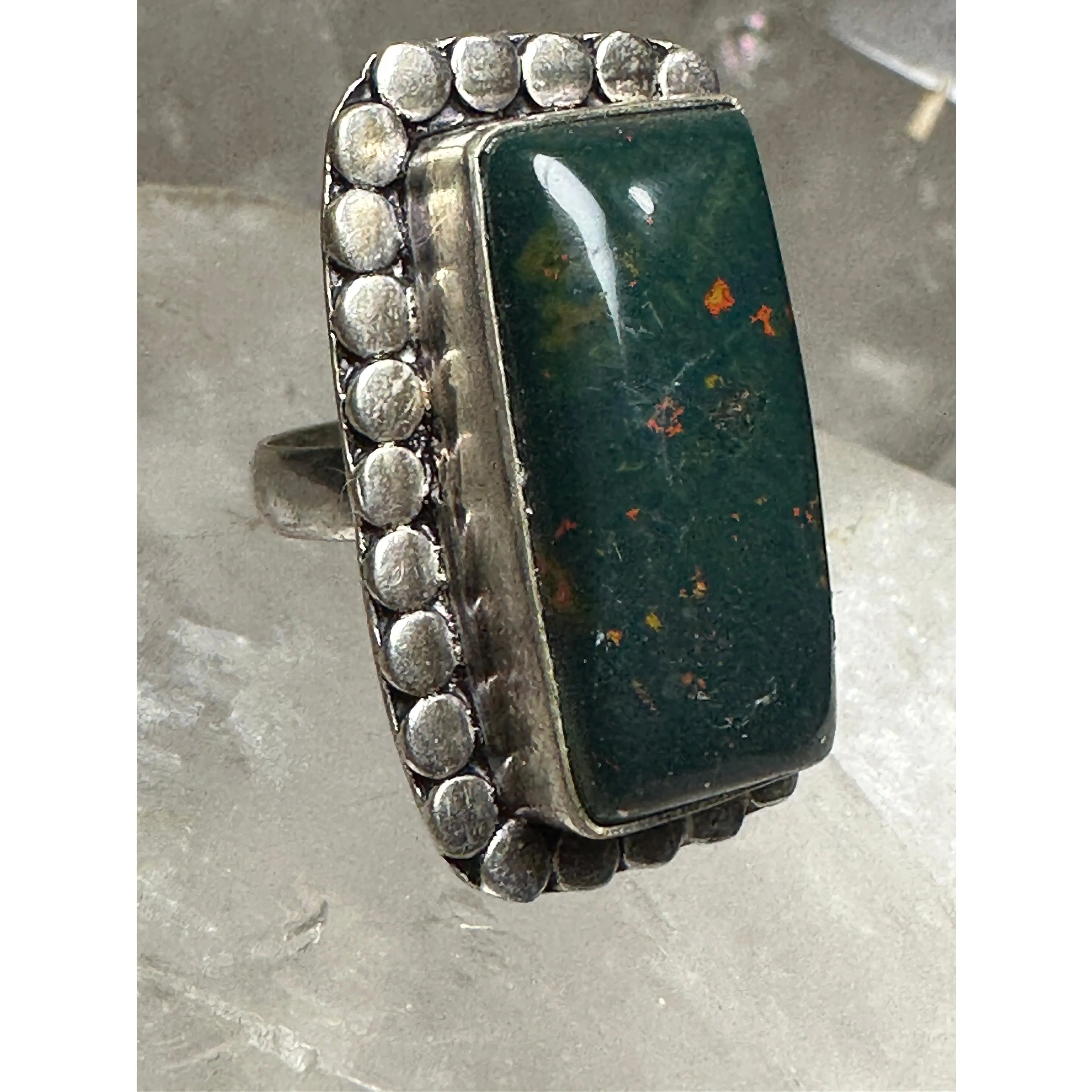 Long Bloodstone ring southwest size 5.75 sterling silver women