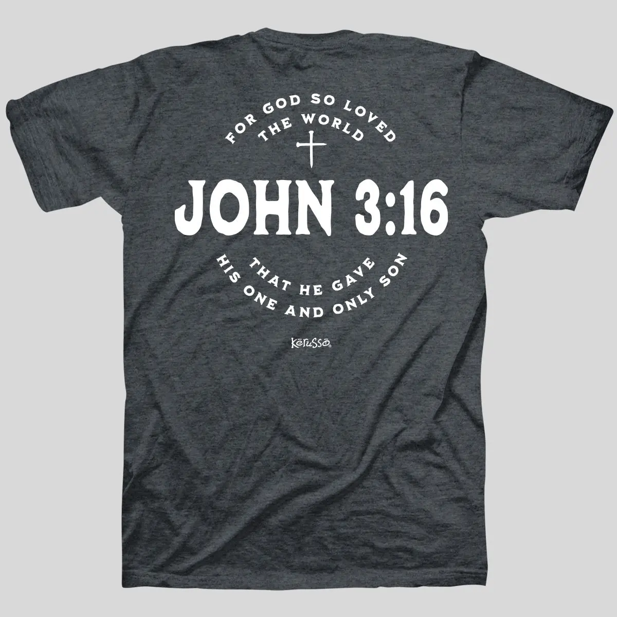Women's Kerusso Christian Cotton T-Shirt - John 3:16 Scripture Print, Dark Heather, Adult, Short-Sleeve, Round Neck, Taped Neck, Casual Everyday Fit, Comfortable Faith-Based Graphic Tee