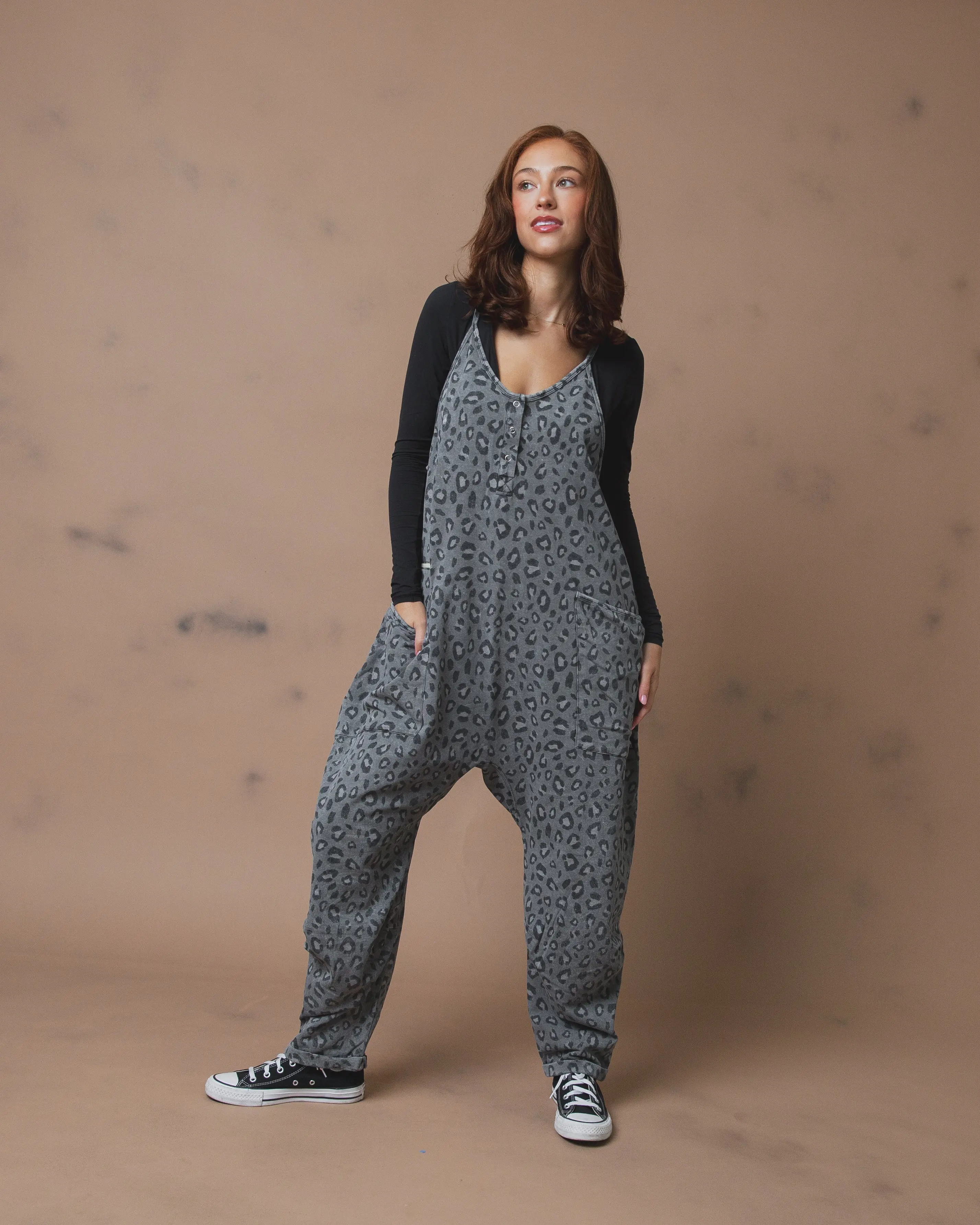Women's Tank Romper - Charcoal Leopard