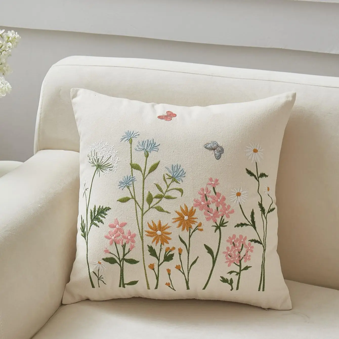 Embroidered Cushion Cover without Filler, 1 Piece Modern Simple Soft Comfortable Pillow Cover, Decorative Pillow Protector for Home Sofa Bed Office, H