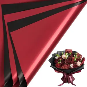 20 Sheets Flower Wrapping Paper -  Reversible Floral Bouquet Paper - Black and Burgundy Design for Mother's Day, Parties, Birthdays, Weddings, Graduations, Valentine's Day