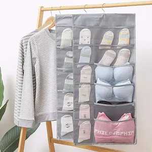 30-Pocket Hanging Closet Organizer Hanger - Dual-Sided Durable Lightweight Laundry Organizer, Breathable Oxford Cloth with Mesh, Roll-Up Compression for Bra Storage, Multiple-Pocket Storage Bags