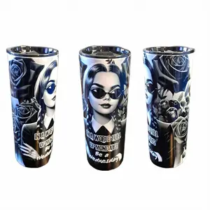 Wednesday Addams In a World Full of Mondays Be A Wednesday Deluxe 20 oz Skinny Tumbler With Lid and Straw