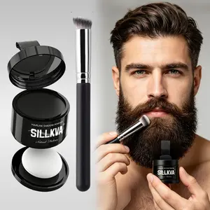 SILLKVA Magic Root Cover Beard Powder & Concealer Brush Set – Instant Gray Beard Coverage, Beard Line Filler for Sparse Areas, Natural Look, Waterproof & Long-Lasting Cleanser Cleanser