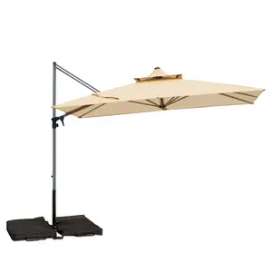 Patio Umbrella, Rectangle Outdoor Cantilever Umbrella, Aluminum Offset Umbrella with Champagne Frame for Pool Deck Garden Outdoor shade for Garden Deck Pool Patio, Beige(Weighted Base Not Include)