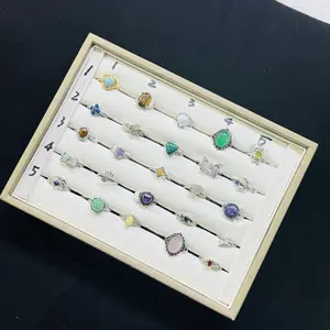 Crystal adjustable rings lucky-match - healing stone fashion jewelry