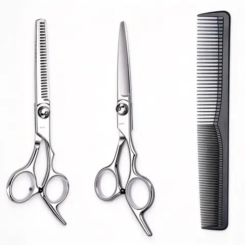 Unisex 3Pcs Hair Cutting Trimming Kit - Stainless Steel Straight Cut Gear, Thinning Shears, Dual-Sided Comb, Rust-Resistant, Ergonomic Handle, Compact Portable Salon Equipment for Adults Haircare (cm-Sized)