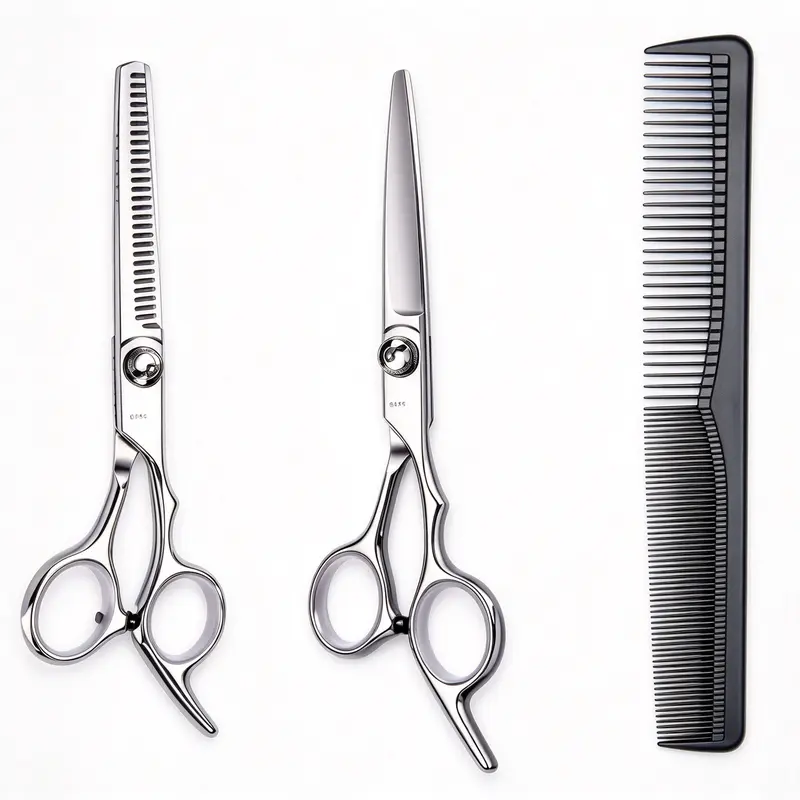 Unisex 3Pcs Hair Cutting Trimming Kit - Stainless Steel Straight Cut Gear, Thinning Shears, Dual-Sided Comb, Rust-Resistant, Ergonomic Handle, Compact Portable Salon Equipment for Adults Haircare (cm-Sized)