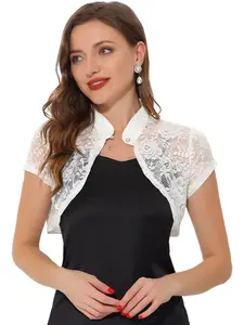 INSPIRE CHIC Lace Cardigan Stand Collar Short Elegant Shrug