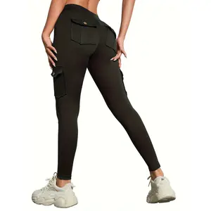 Women’s hip-lift leggings with clam-shell pockets, high-waisted tummy control workout cargo leggings, yoga pants, athletic running wear