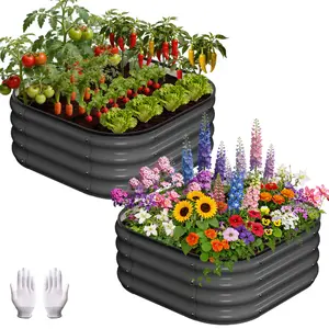 [FLASH SALE]  Garvee 2' X 2' X 1' Galvanized Raised Garden Bed, 2Pcs Raised Garden Beds Outdoor, Squircle Planter Raised Beds with Gloves and Rubber Edge Trim for Vegetables, Flowers and Herbs