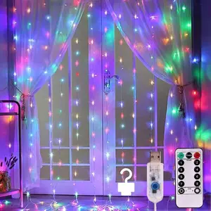 Curtain Lights, String Lights Bedroom, 300 LED 9.8x9.8Ft Twinkle String Light Decorations for Window Wedding Bedroom Wall Party Backdrop, Cute Home Indoor Outdoor Decor String Light Remote Control