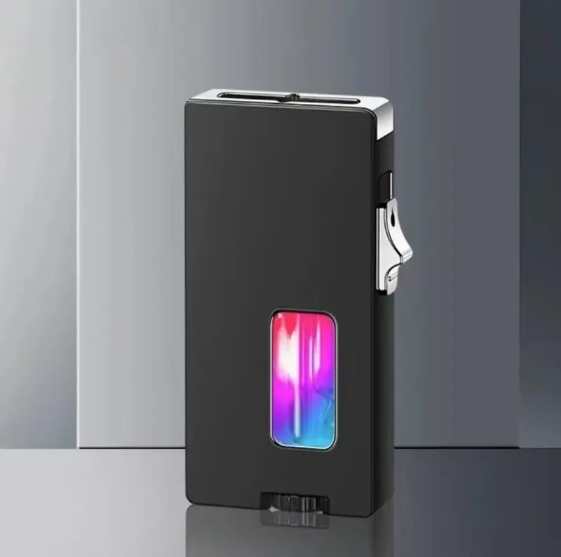 (Not including butane gas) Elegant black windproof lighter, extra wide soft flame, smart shake ignition, adjustable flame, suitable for outdoor barbecue, camping, outdoor fun