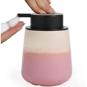 Ceramic Foaming Soap Dispenser - 12oz  Hand Soap Dispenser Bathroom, Refillable Modern Dish Dispenser with Pump for Kitchen, Beige and Pink
