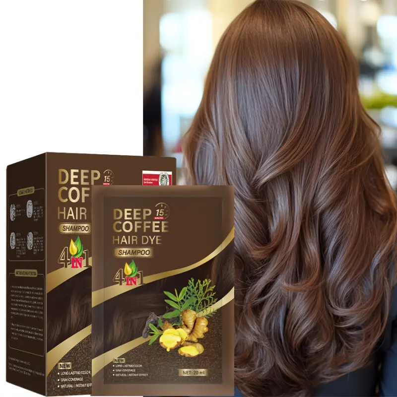 Ginger 4-in-1 Hair Dye Shampoo Haircare Plant Extracts, Natural, Vibrant Color, Moisturizing& Long-Lasting, Available in Black, Chestnut, Deep Coffee, Dark Brown, Gentle on Sensitive, Unisex for Men& Women