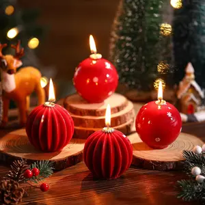 4 Pcs 3 Inch Christmas Ball Candles Snowflake and Lantern Unscented Round Ball Candle Gift for Xmas Winter Holiday New Year Party Table Centerpieces Decoration(Red)
