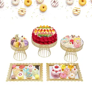 Gold 5-Piece Set round Cake Stands And Cupcake Stands Metal Wedding Birthday Party Celebration Dessert Display Plates