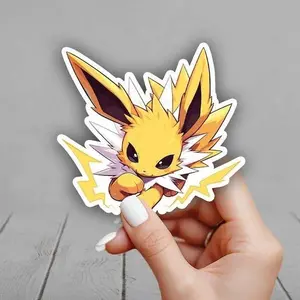 Cute Jolteon Eeveelutions Poke Sticker, Vinyl Decal Anime Sticker | Waterproof Vinyl Decal for Laptop, Water Bottle, Car, Gamer Gift