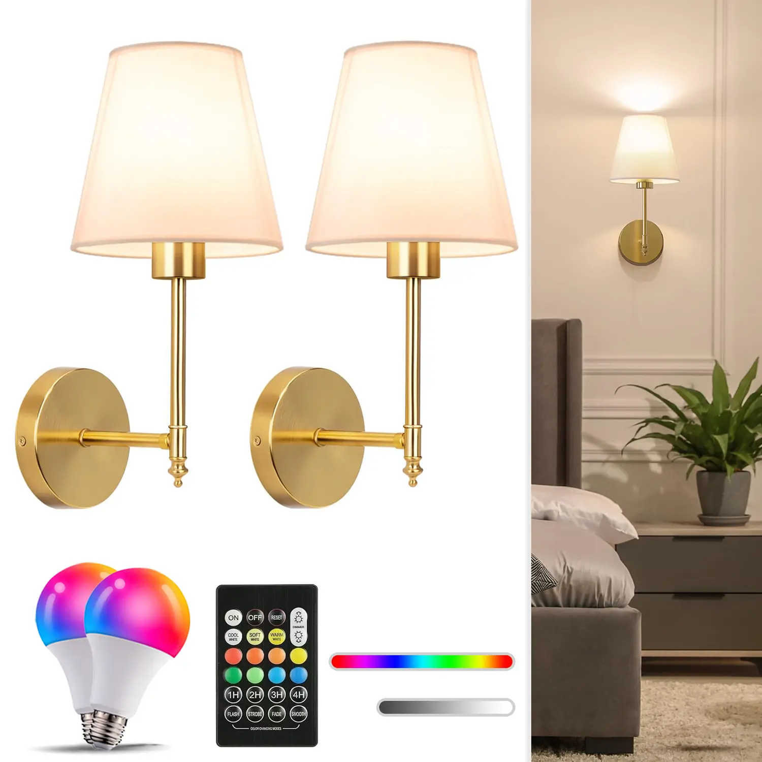 2-Pack Rechargeable Wall Lights with Remote RGB Dimming, Adjustable RGB Lighting, Dimmable Lighting, Industrial Iron Art Wall Sconces, Vintage Elegance Home Decor Lighting for Bathroom & Bedroom, Decorative Dimming Lights, Dimmable Wall Lamp