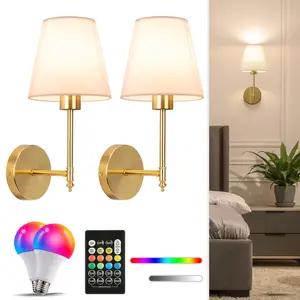 2-Pack Rechargeable Wall Lights with Remote RGB Dimming, Adjustable RGB Lighting, Dimmable Lighting, Industrial Iron Art Wall Sconces, Vintage Elegance for Bathroom & Bedroom