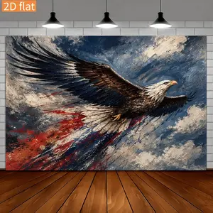 2D Flat, 2D Flat - 2D Flat 1pc Banner Eagle with Spread Wings in Blue And Red Flying Sky Landscape Wall Tapestry, Featuring White-Tailed Eagle, Splashing Brushstrokes, Cloud Sea And Dynamic Wings, Creating a Majestic Free Artistic Look, for Bedroom