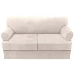 PrimeBeau Sofa Cover 3 Pieces T Cushion Loveseat Slipcovers Thick Velvet Couch Cover Furniture Protector Stretch T Cushion Sofa Covers for 2 Cushion Couch with 2 T Cushion Covers Washable