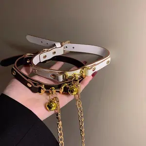 Small bell collar women's neckband chain black choker collarbone chain leather choker necklace choker necklace, suitable for couples, dating