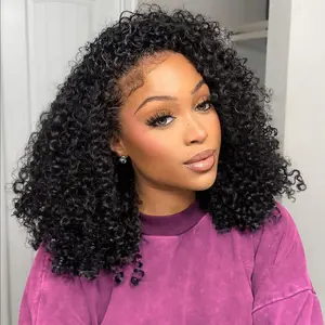 【3 In 1 Half Wig】Kinky Curly Half Wig Human Hair Burmese Curly 3 In 1 Half Wigs for Women V Part Burmese Curly Wig Human Hair Beginner Friendly Kinky Curly Wig Human Hair Fluffy Natural Wig Glueless Half Wig