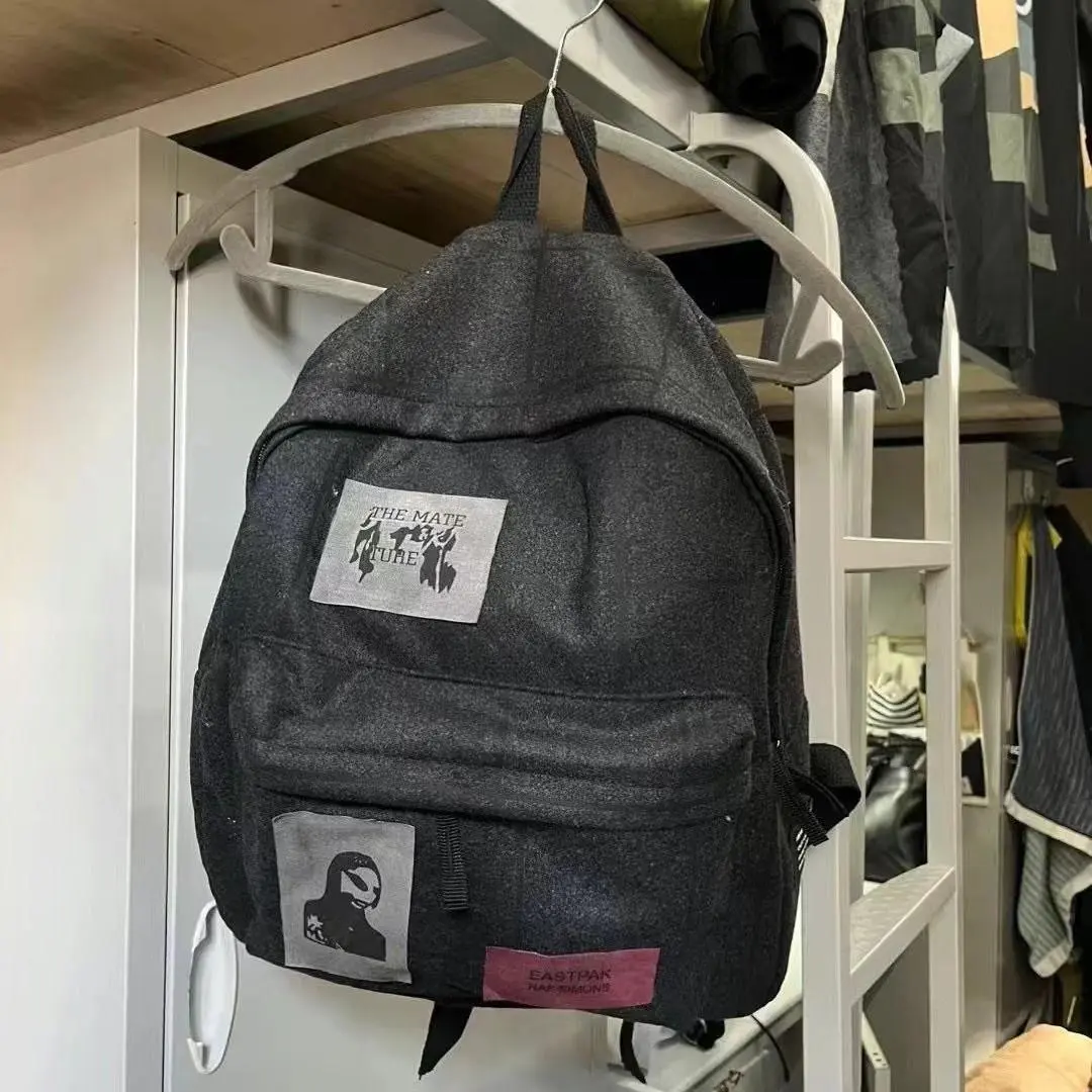Archive Style Wool Patchwork Backpack Retro Vintage Designer Inspired Casual Daypack Streetwear Bookbag